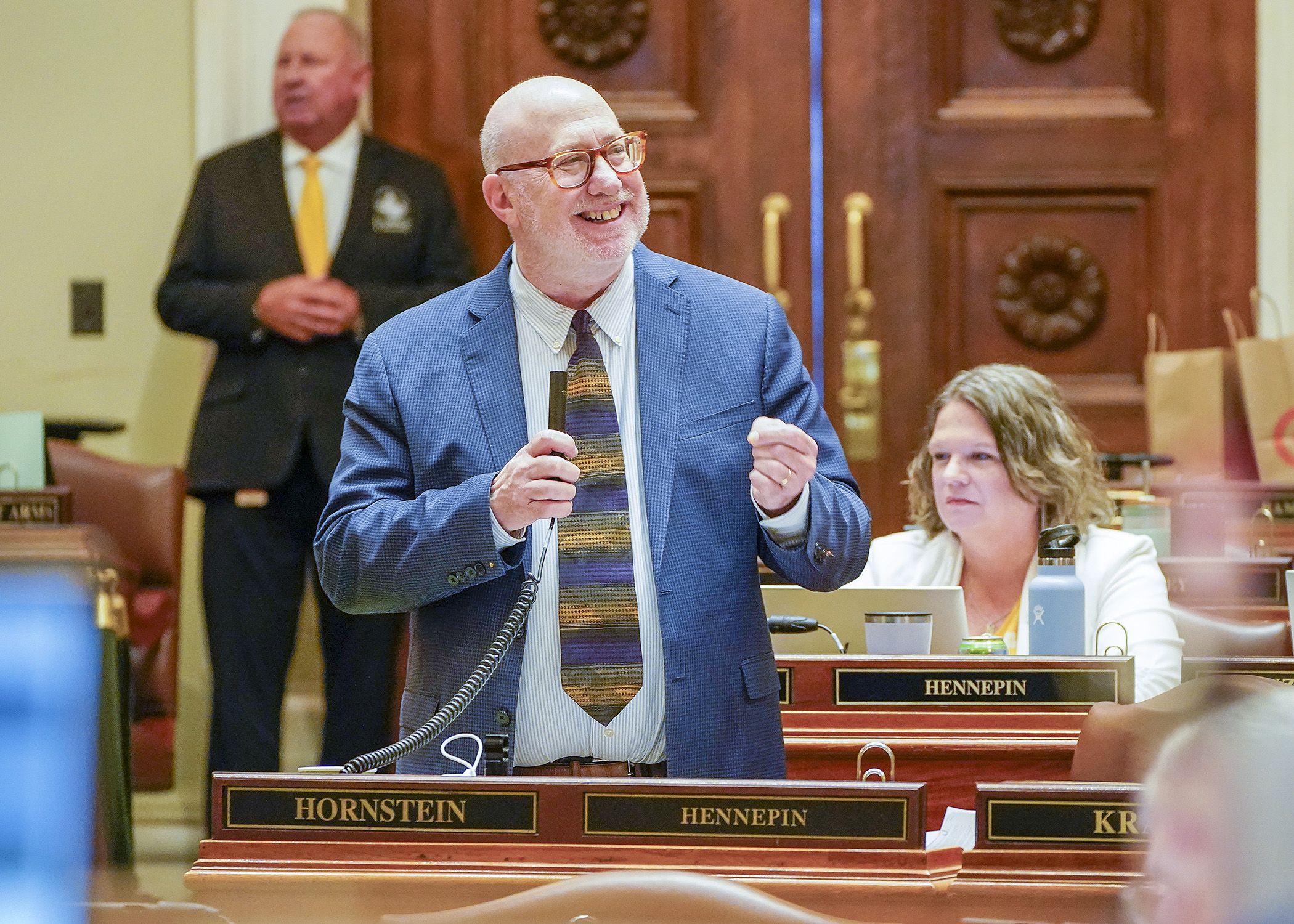 Rep. Frank Hornstein presents the transportation finance and policy bill on the House Floor May 21. (Photo by Andrew VonBank)